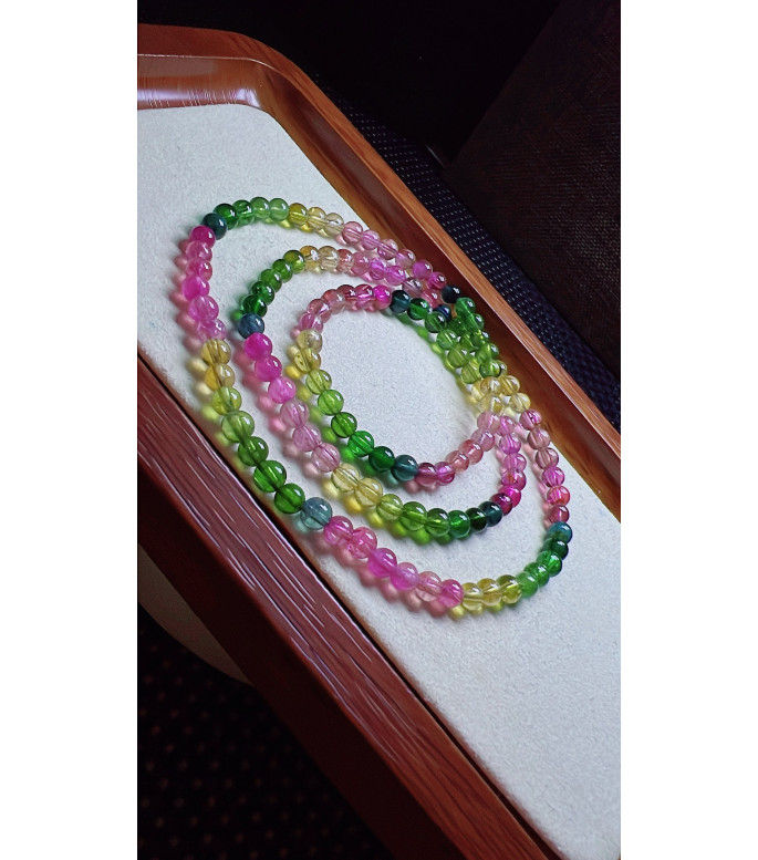 327F3 exquisite rainbow tourmaline three circle bracelet, size 4mm, weight 19.2g, crystal