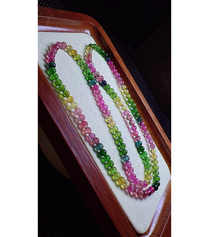 327F3 exquisite rainbow tourmaline three circle bracelet, size 4mm, weight 19.2g, crystal