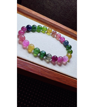 325F14 exquisite rainbow tourmaline bracelet, size 8mm, weight 20.3g, crystal