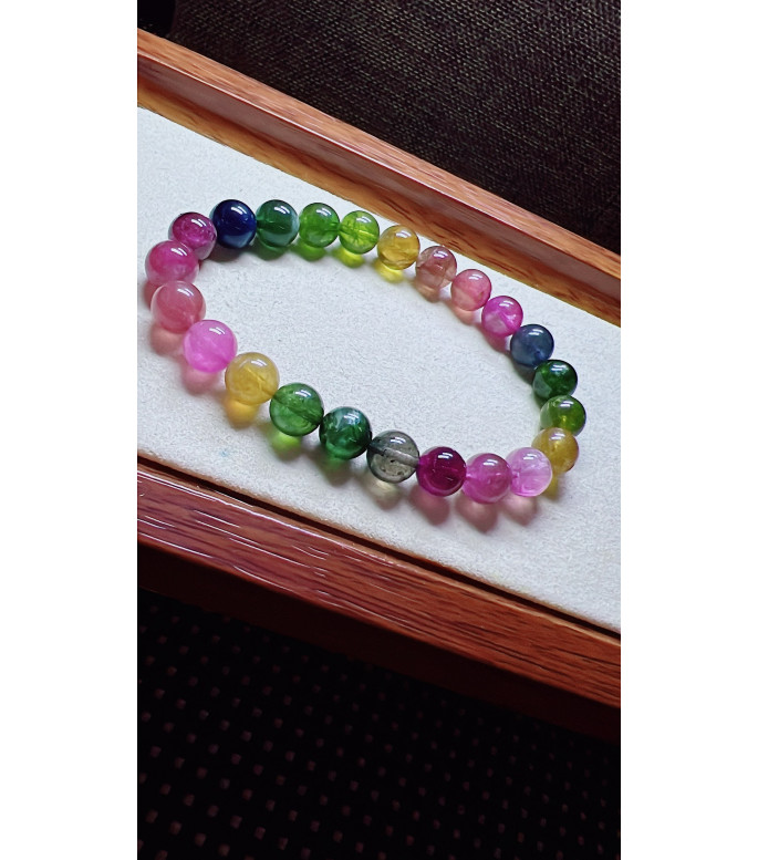 325F14 exquisite rainbow tourmaline bracelet, size 8mm, weight 20.3g, crystal