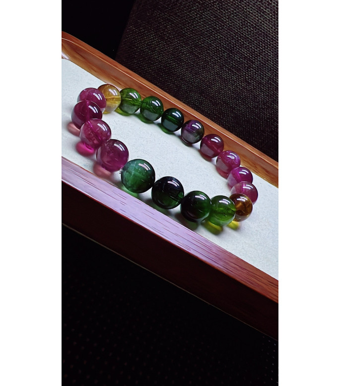325F12 exquisite rainbow tourmaline bracelet, size 11mm, weight 40.5g, crystal
