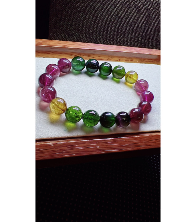 325F12 exquisite rainbow tourmaline bracelet, size 11mm, weight 40.5g, crystal