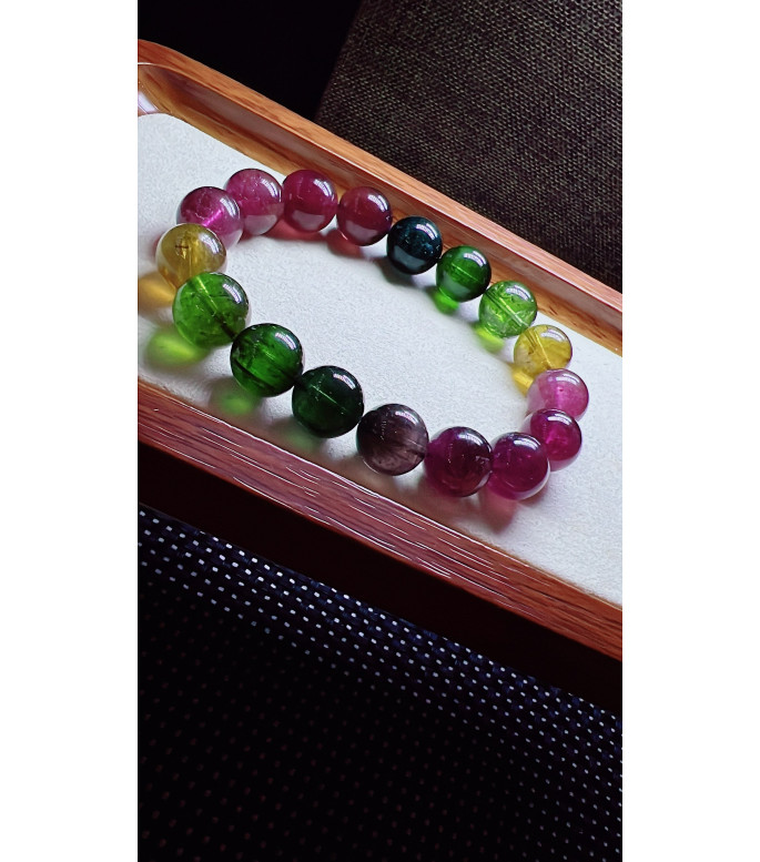 325F11 exquisite rainbow tourmaline bracelet, size 11.8mm, weight 49g, crystal