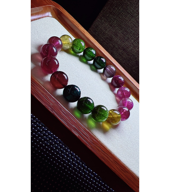 325F11 exquisite rainbow tourmaline bracelet, size 11.8mm, weight 49g, crystal