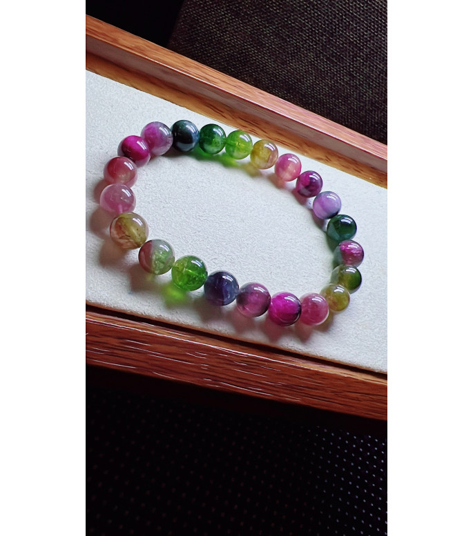 325F9 exquisite watermelon tourmaline bracelet, size 8.5mm, weight 22.5g, crystal