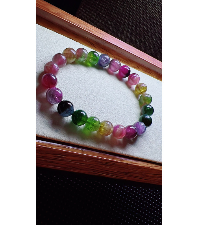 325F9 exquisite watermelon tourmaline bracelet, size 8.5mm, weight 22.5g, crystal
