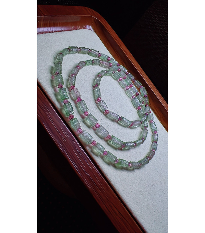 325F4 exquisite blue-green patterned bead tourmaline three turn bracelet, size 4mm