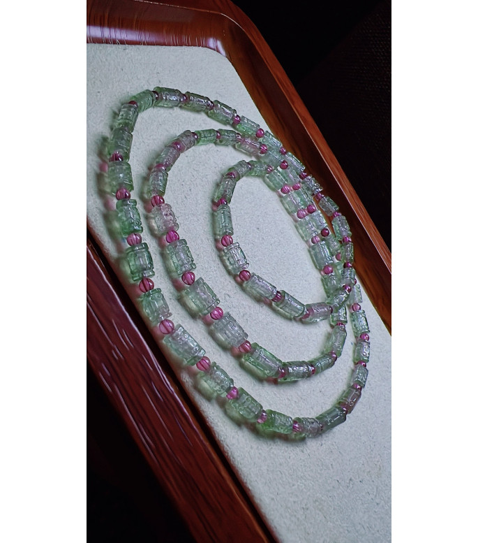 325F4 exquisite blue-green patterned bead tourmaline three turn bracelet, size 4mm