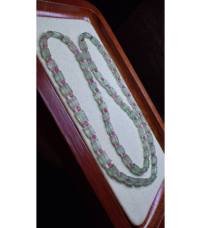 325F4 exquisite blue-green patterned bead tourmaline three turn bracelet, size 4mm