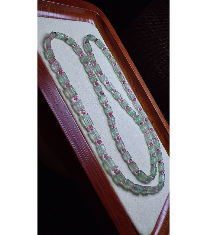 325F4 exquisite blue-green patterned bead tourmaline three turn bracelet, size 4mm