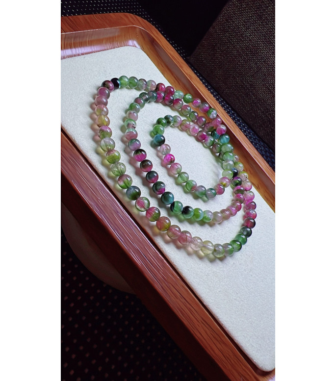 325F2 exquisite watermelon tourmaline three circle bracelet, size 5.2mm, weight 24.9g