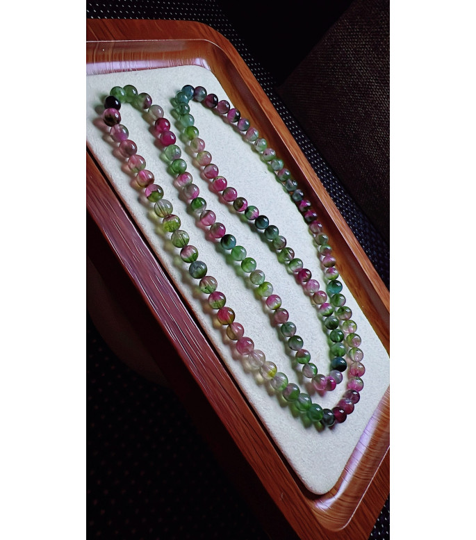 325F2 exquisite watermelon tourmaline three circle bracelet, size 5.2mm, weight 24.9g