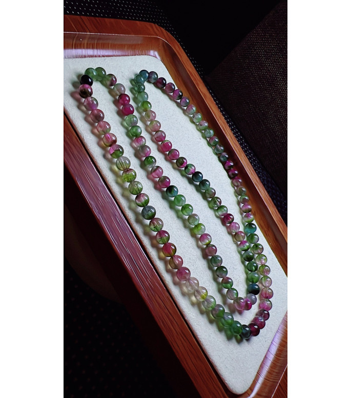 325F2 exquisite watermelon tourmaline three circle bracelet, size 5.2mm, weight 24.9g