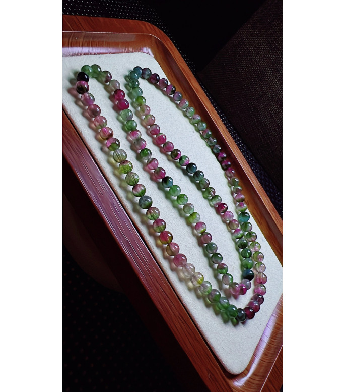 325F2 exquisite watermelon tourmaline three circle bracelet, size 5.2mm, weight 24.9g
