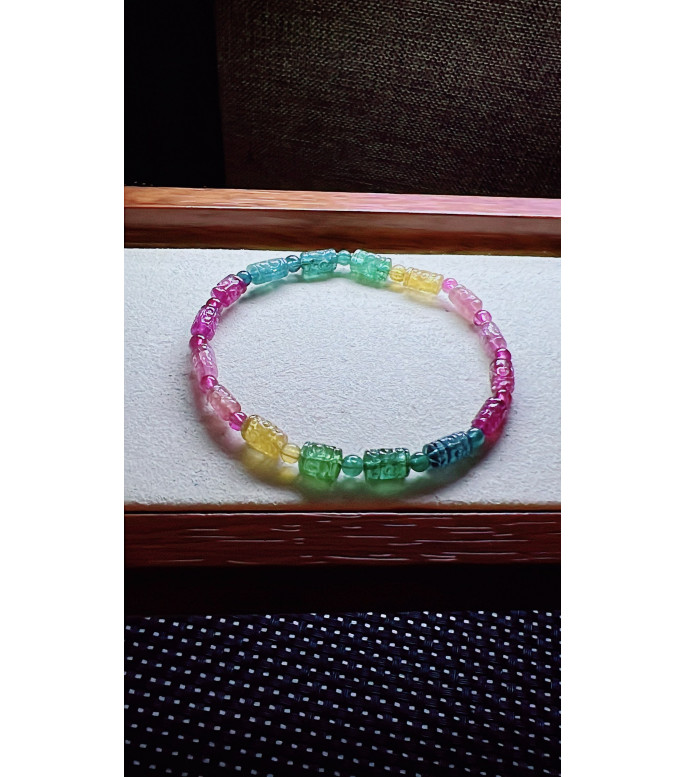 321F15 exquisite patterned bead tourmaline bracelet, size 4.5 X7mm, weight 6.7 grams