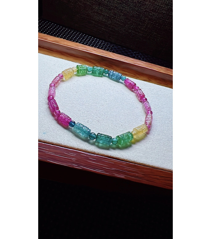 321F15 exquisite patterned bead tourmaline bracelet, size 4.5 X7mm, weight 6.7 grams