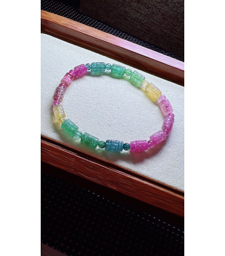 321F14 exquisite patterned bead tourmaline bracelet, specification 5.5 X8mm, weight 10.7