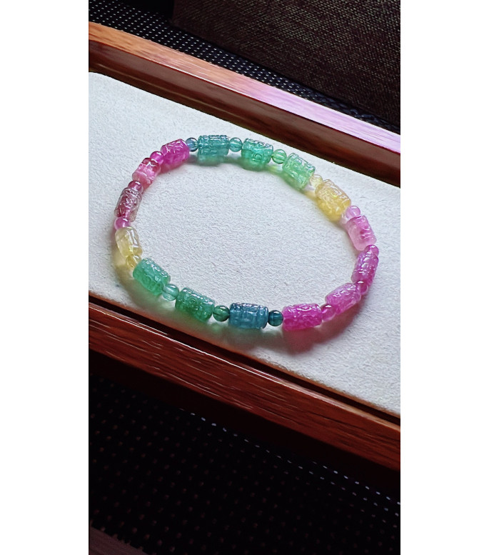 321F14 exquisite patterned bead tourmaline bracelet, specification 5.5 X8mm, weight 10.7