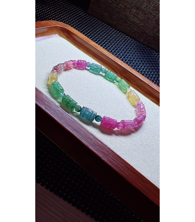 321F14 exquisite patterned bead tourmaline bracelet, specification 5.5 X8mm, weight 10.7