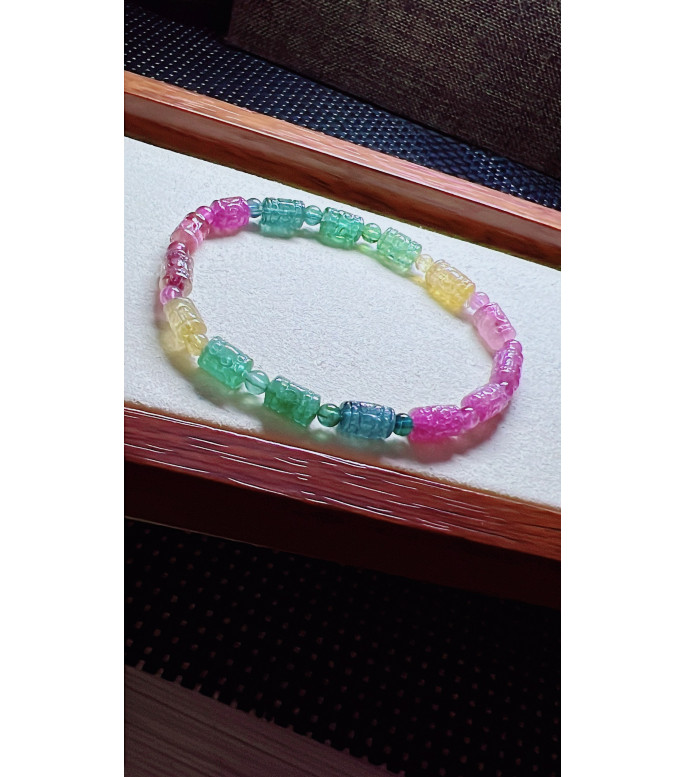 321F14 exquisite patterned bead tourmaline bracelet, specification 5.5 X8mm, weight 10.7