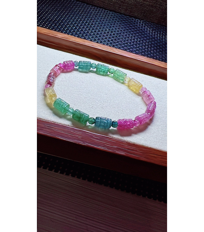 321F14 exquisite patterned bead tourmaline bracelet, specification 5.5 X8mm, weight 10.7
