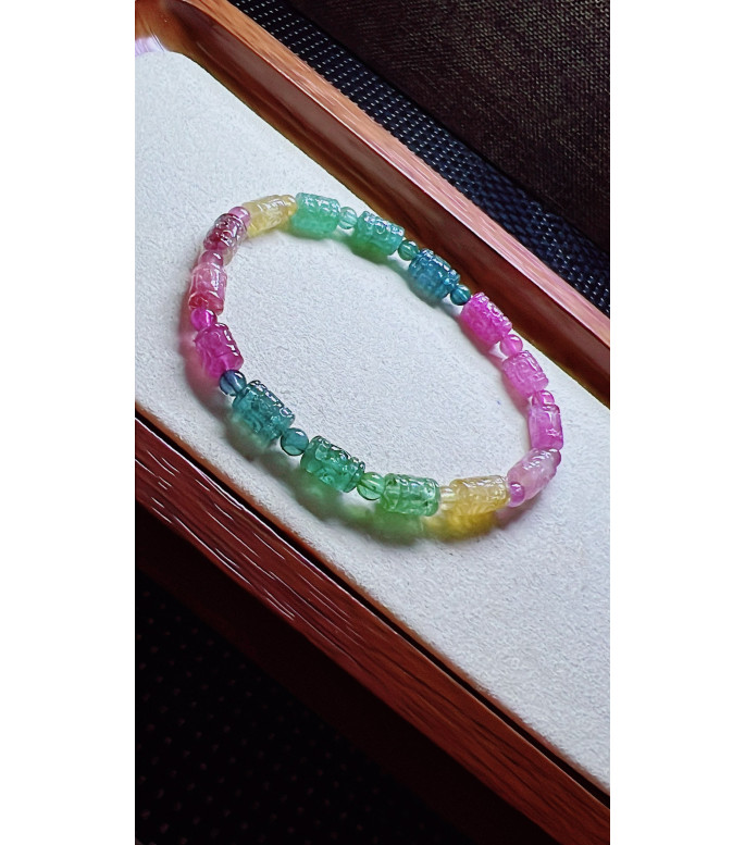 321F14 exquisite patterned bead tourmaline bracelet, specification 5.5 X8mm, weight 10.7