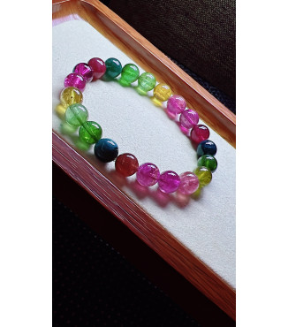 321F13 exquisite rainbow tourmaline bracelet, size 9mm, weight 24.9g, crystal