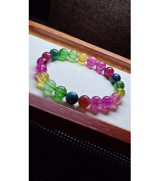 321F13 exquisite rainbow tourmaline bracelet, size 9mm, weight 24.9g, crystal