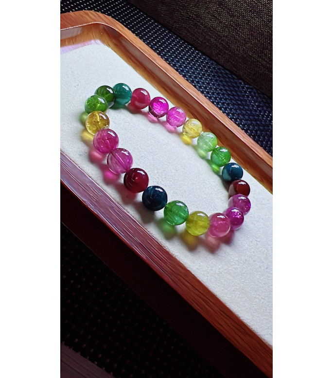 321F13 exquisite rainbow tourmaline bracelet, size 9mm, weight 24.9g, crystal