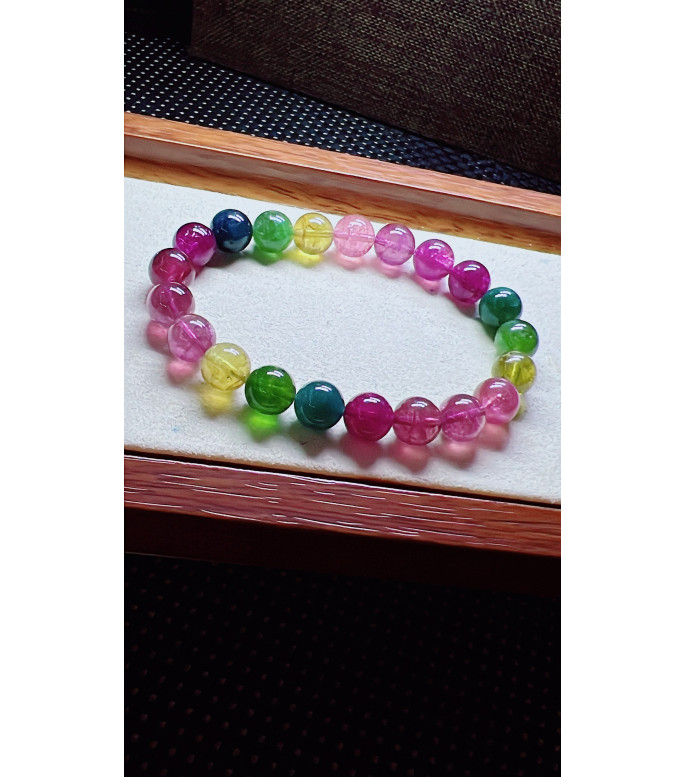 321F12 exquisite rainbow tourmaline bracelet, size 9mm, weight 24.8g, crystal