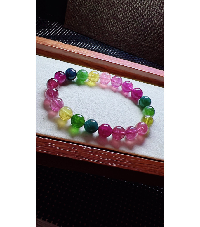 321F12 exquisite rainbow tourmaline bracelet, size 9mm, weight 24.8g, crystal