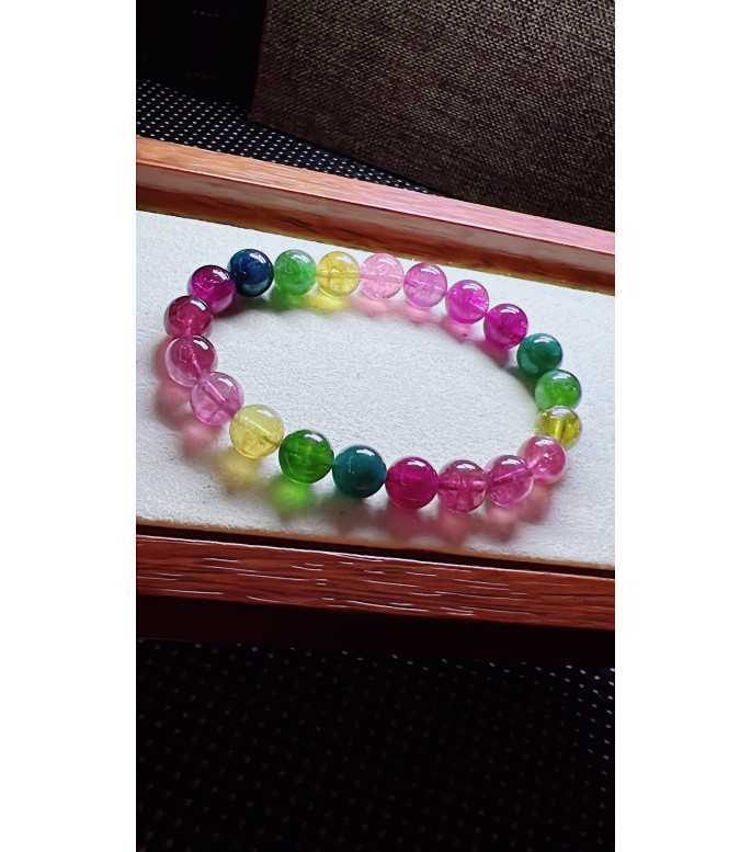 321F12 exquisite rainbow tourmaline bracelet, size 9mm, weight 24.8g, crystal