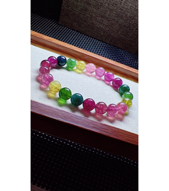 321F12 exquisite rainbow tourmaline bracelet, size 9mm, weight 24.8g, crystal