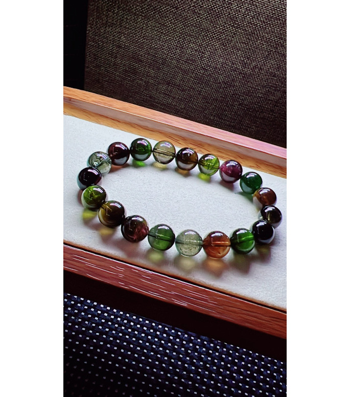 321F10 exquisite black sugar tourmaline bracelet, size 10.2mm, weight 34.4 grams, crystal