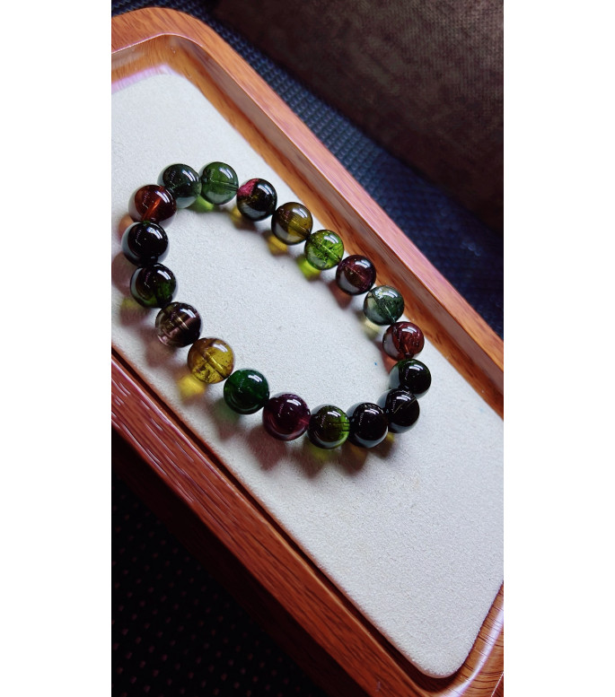 321F10 exquisite black sugar tourmaline bracelet, size 10.2mm, weight 34.4 grams, crystal