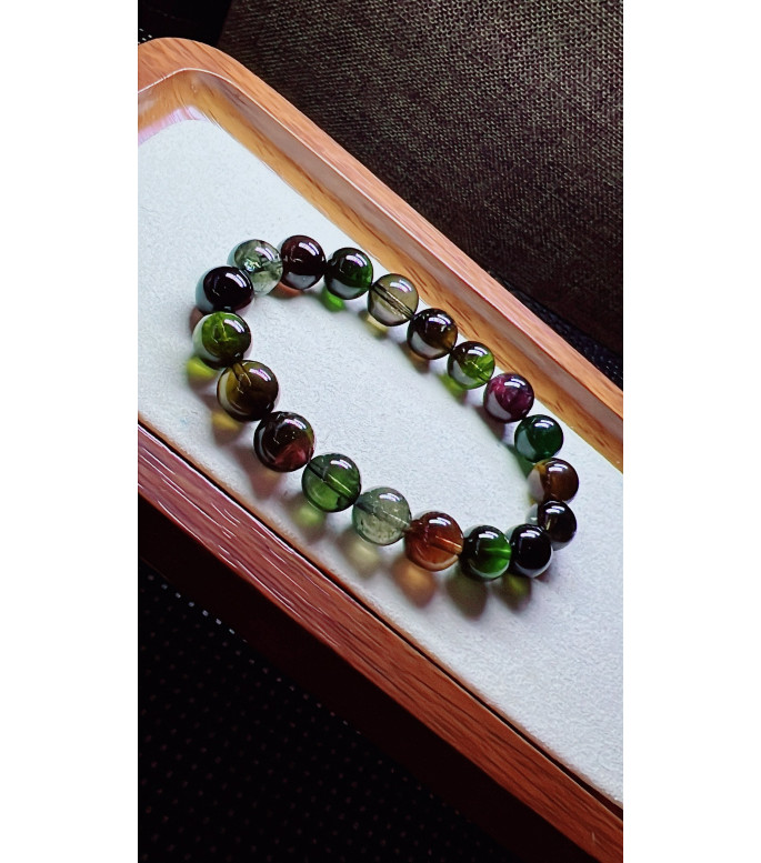 321F10 exquisite black sugar tourmaline bracelet, size 10.2mm, weight 34.4 grams, crystal