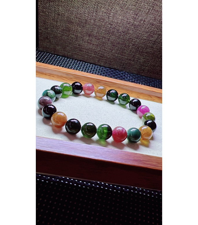 321F8 exquisite antique candy tourmaline bracelet, size 9mm, weight 25.5g, crystal 321F8 exquisite antique candy tourmaline bracelet, size 9mm, weight 25.5g, crystal