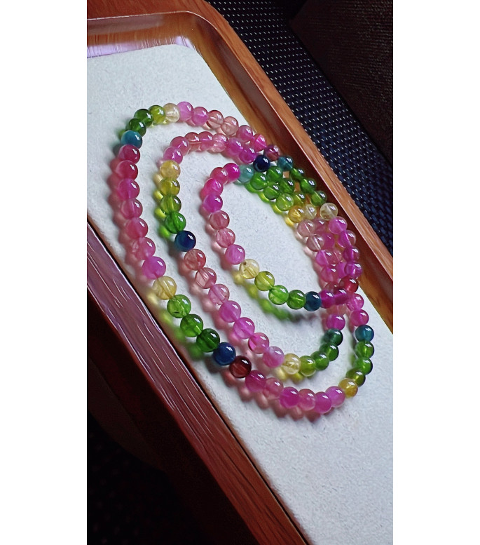 321F4 exquisite rainbow tourmaline three circle bracelet, size 5.3mm, weight 25.1g