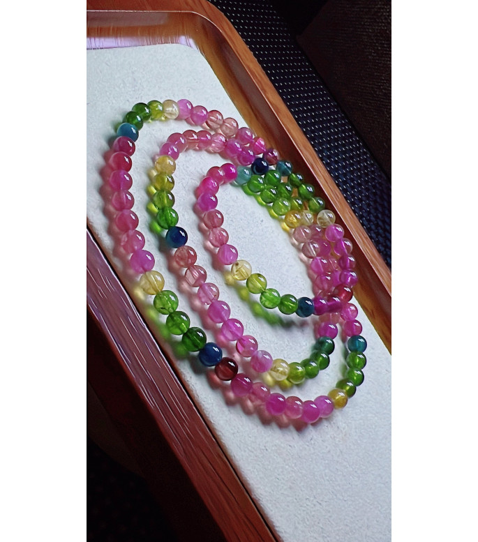 321F4 exquisite rainbow tourmaline three circle bracelet, size 5.3mm, weight 25.1g