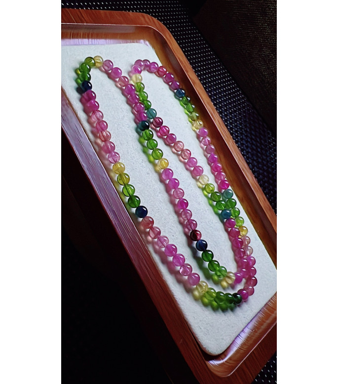 321F4 exquisite rainbow tourmaline three circle bracelet, size 5.3mm, weight 25.1g