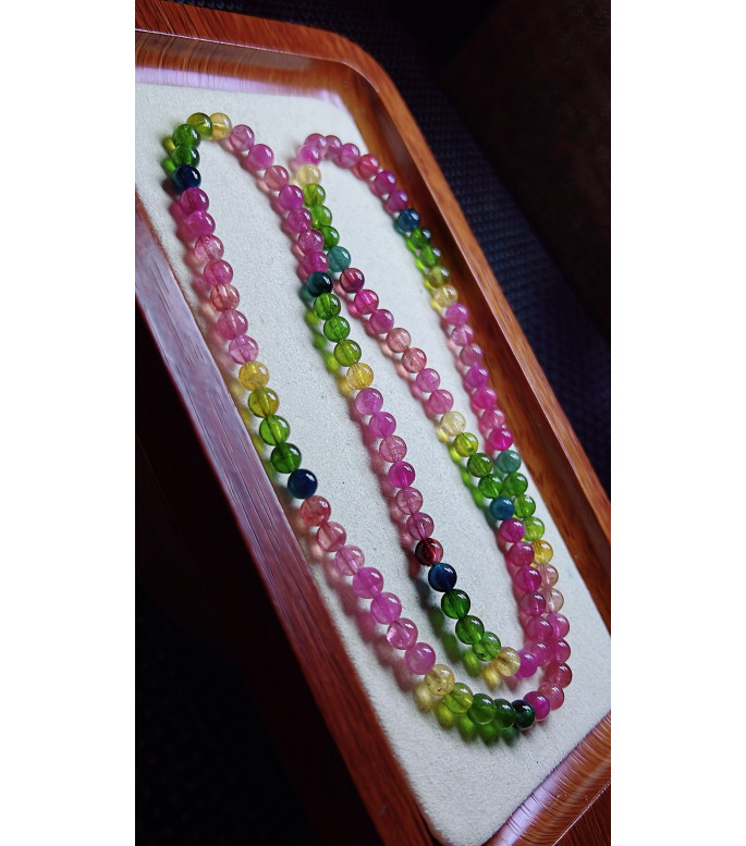 321F4 exquisite rainbow tourmaline three circle bracelet, size 5.3mm, weight 25.1g