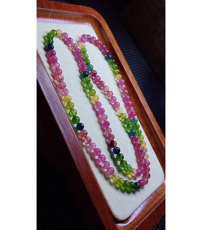 321F4 exquisite rainbow tourmaline three circle bracelet, size 5.3mm, weight 25.1g