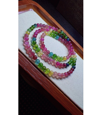 321F3 exquisite rainbow tourmaline three turn bracelet, size 5.3mm, weight 25.1g, crystal