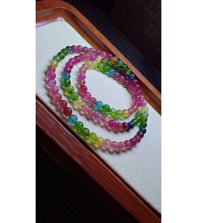 321F3 exquisite rainbow tourmaline three turn bracelet, size 5.3mm, weight 25.1g, crystal
