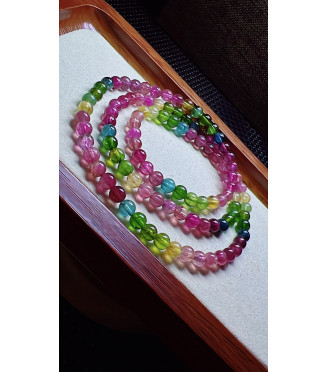 321F3 exquisite rainbow tourmaline three turn bracelet, size 5.3mm, weight 25.1g, crystal