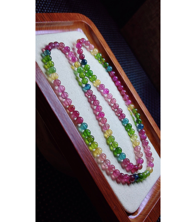321F3 exquisite rainbow tourmaline three turn bracelet, size 5.3mm, weight 25.1g, crystal