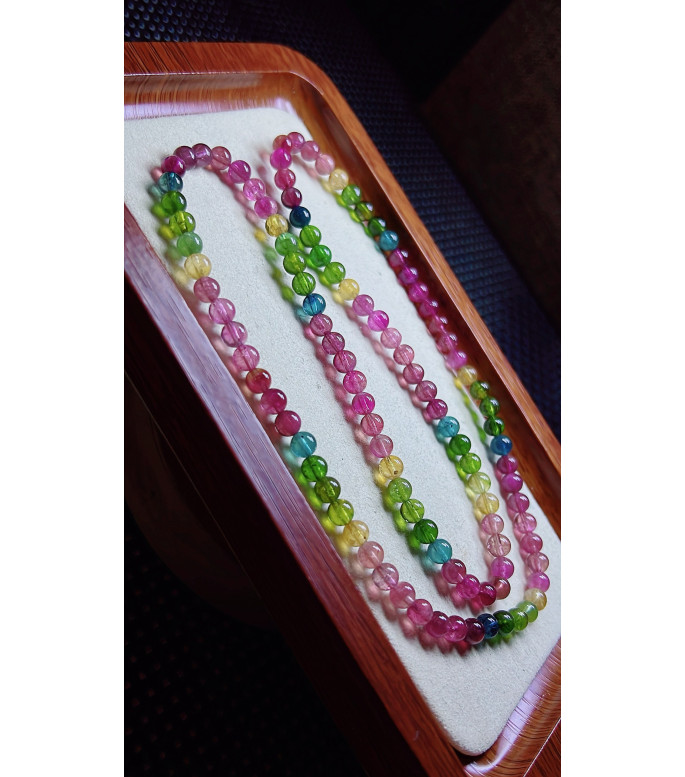 321F3 exquisite rainbow tourmaline three turn bracelet, size 5.3mm, weight 25.1g, crystal