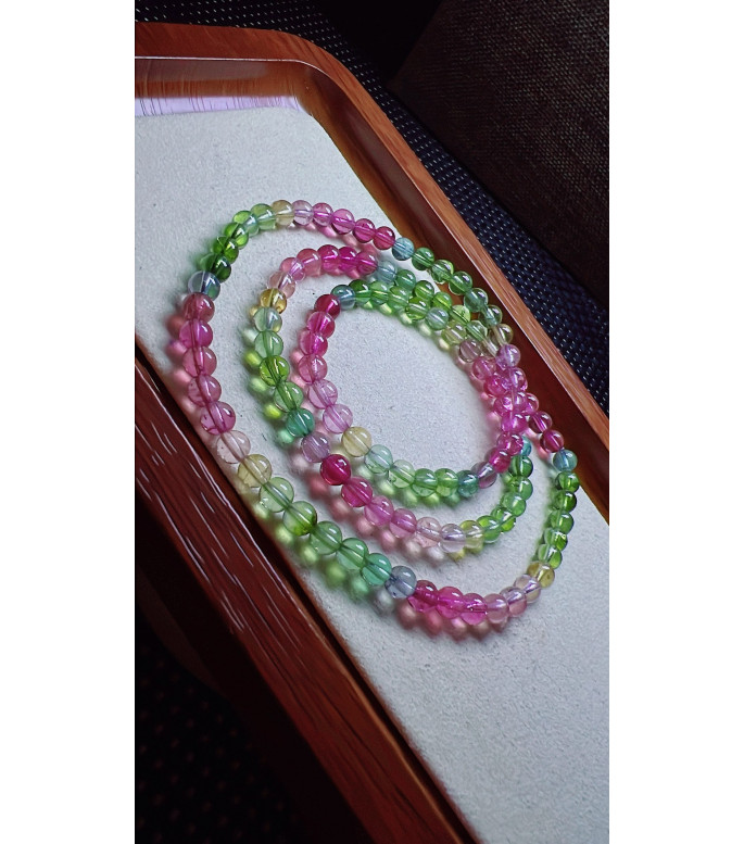 318F11 exquisite and bright rainbow tourmaline three circle bracelet, size 5mm, weight