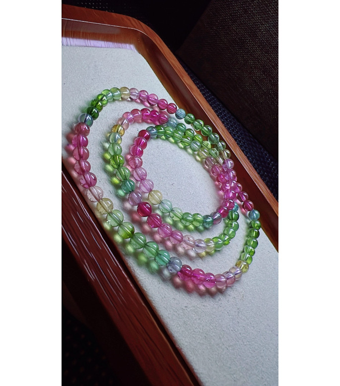 318F11 exquisite and bright rainbow tourmaline three circle bracelet, size 5mm, weight
