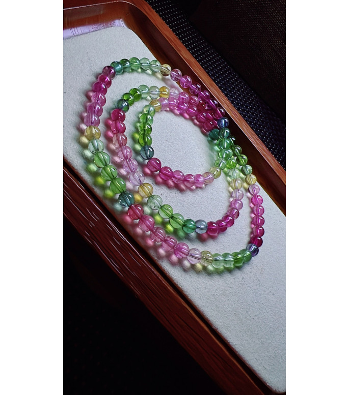 318F10 exquisite and bright rainbow tourmaline three circle bracelet, size 5.3mm, weight